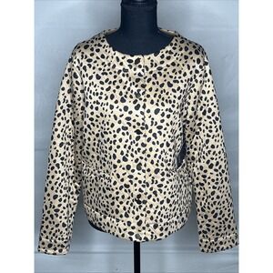 Crown & Ivy Women's Leopard Print Button Up Crop Knit Quilted Jacket Size M
